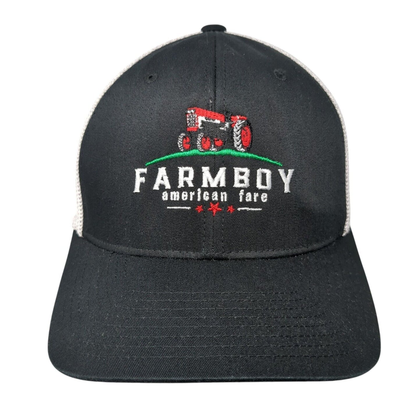 Farmboy American Fare Fitted Trucker Hat Black One Size Mesh Flexfit Yupoong