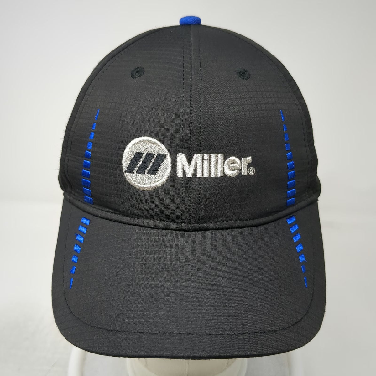 Cap America Miller Logo Black One Size Baseball Cap Blue Accents Golf Hat