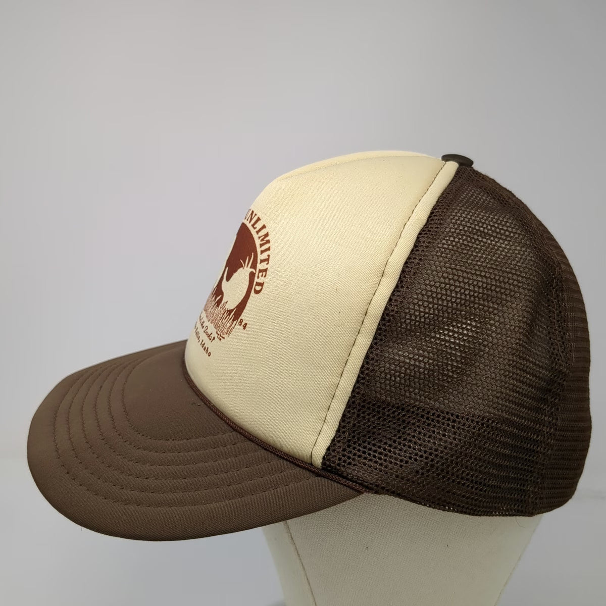 Ducks Unlimited Trucker Hat Brown Vintage Idaho Falls 1984 Mesh Snapback Rope