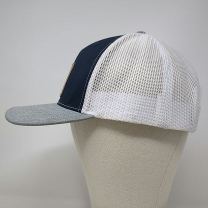 Richardson Trucker Hat Blue Gray White One Size Leather Patch Mesh Back Snapback