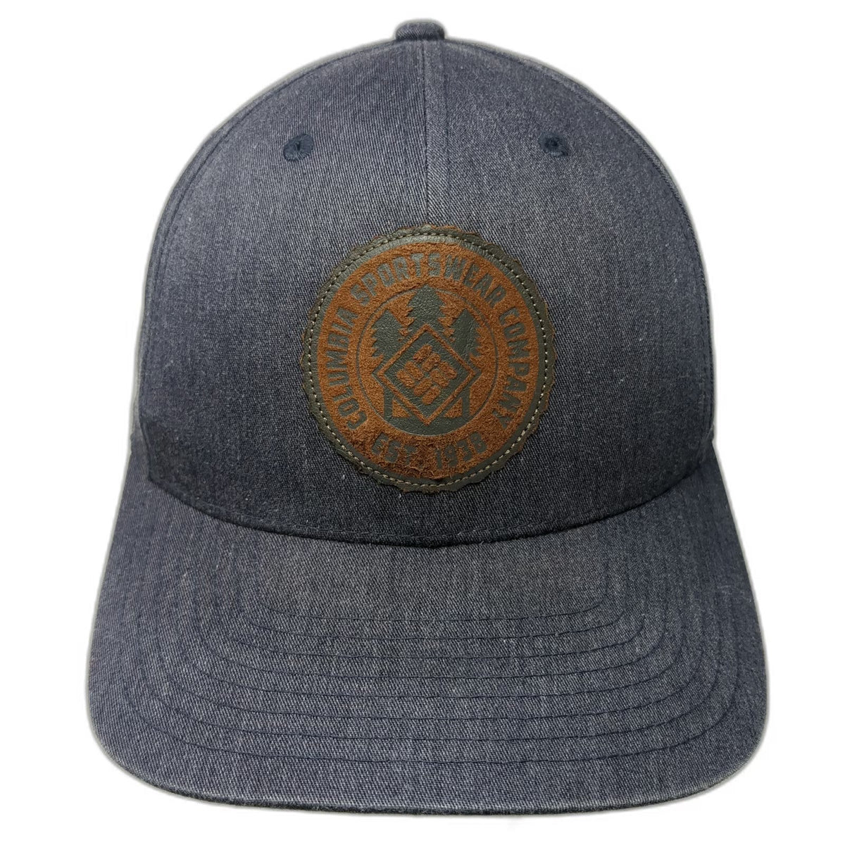 Columbia Snapback Blue One Size Leather Patch Denim Sportswear Hat Adjustable