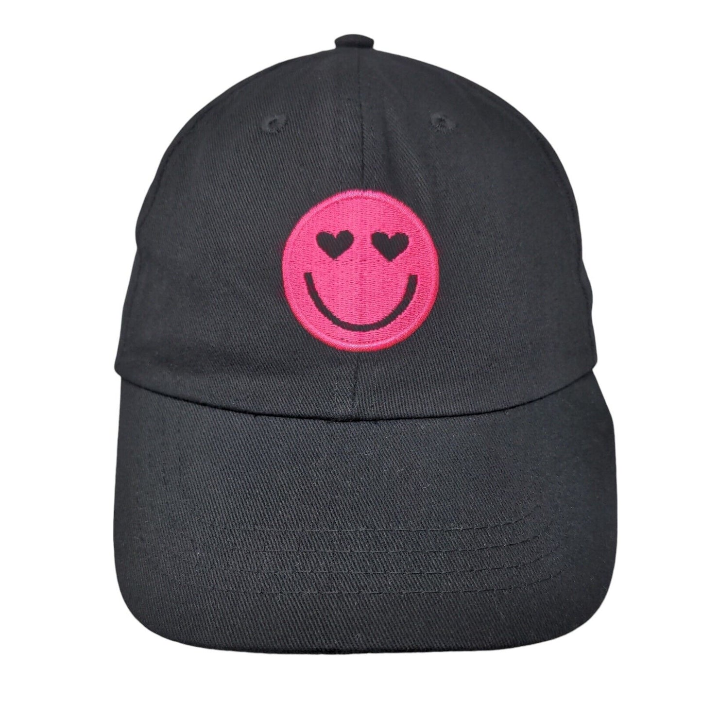 Smiley Strapback Hat Black One Size Adjustable Embroidered Emoji 6 Panel Cotton