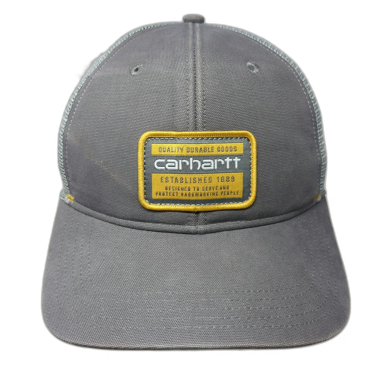 Carhartt Trucker Hat Gray Yellow One Size Mesh Snapback Logo Patch Durable Work
