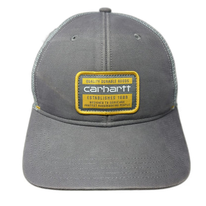 Carhartt Trucker Hat Gray Yellow One Size Mesh Snapback Logo Patch Durable Work