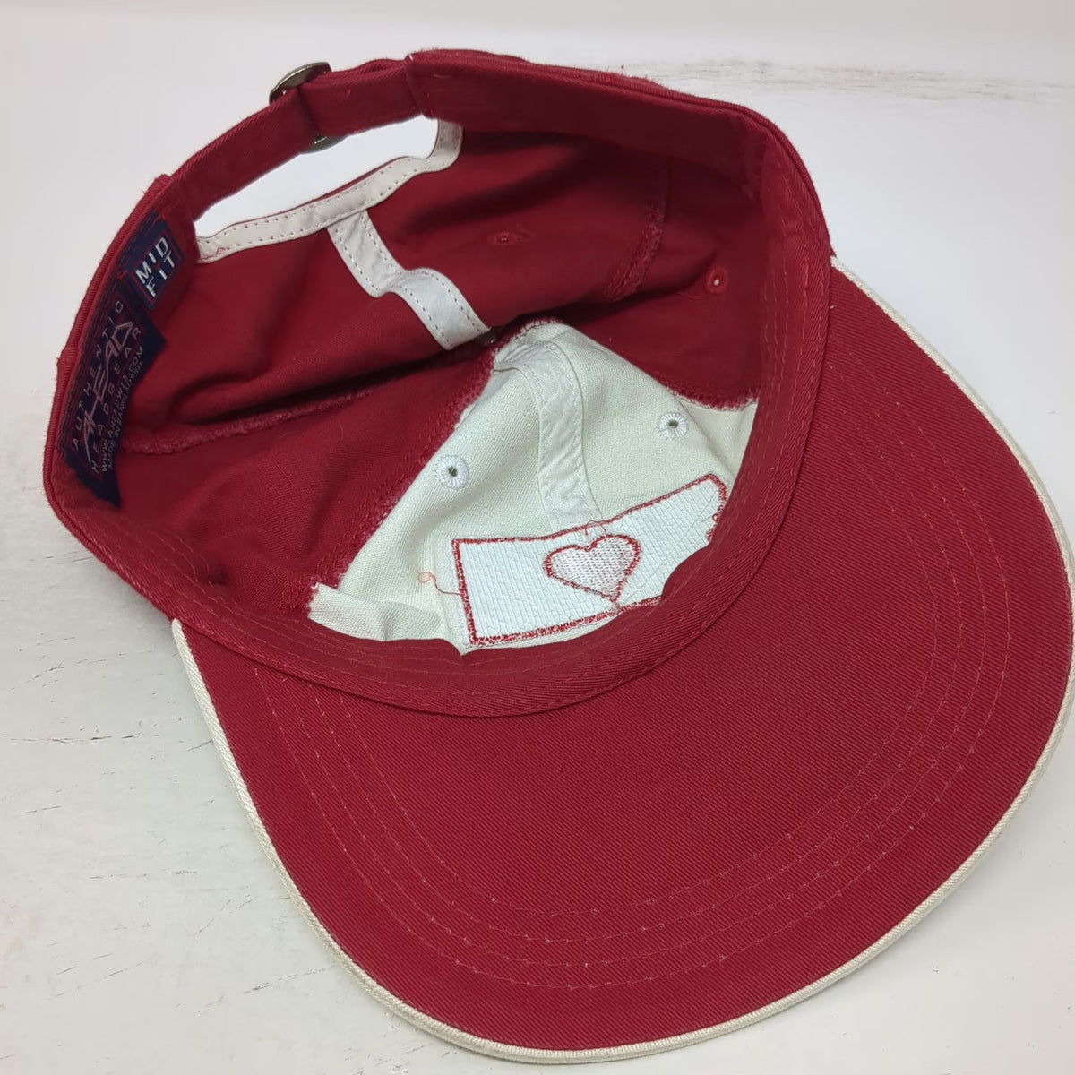 Ahead Baseball Cap White Red One Size Montana Heart State Distressed Patch Hat