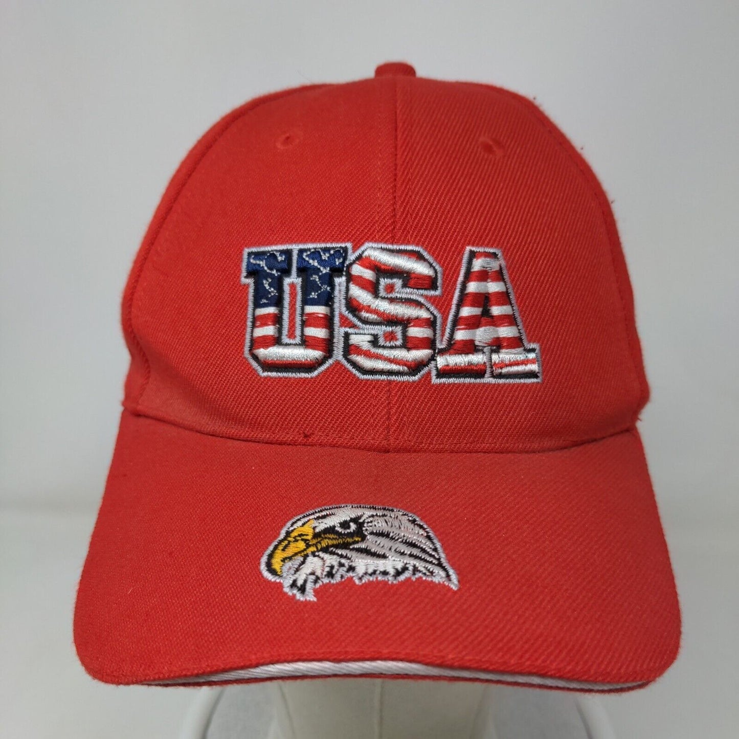 USA Eagle Strapback Hat Red One Size Embroidered American Flag