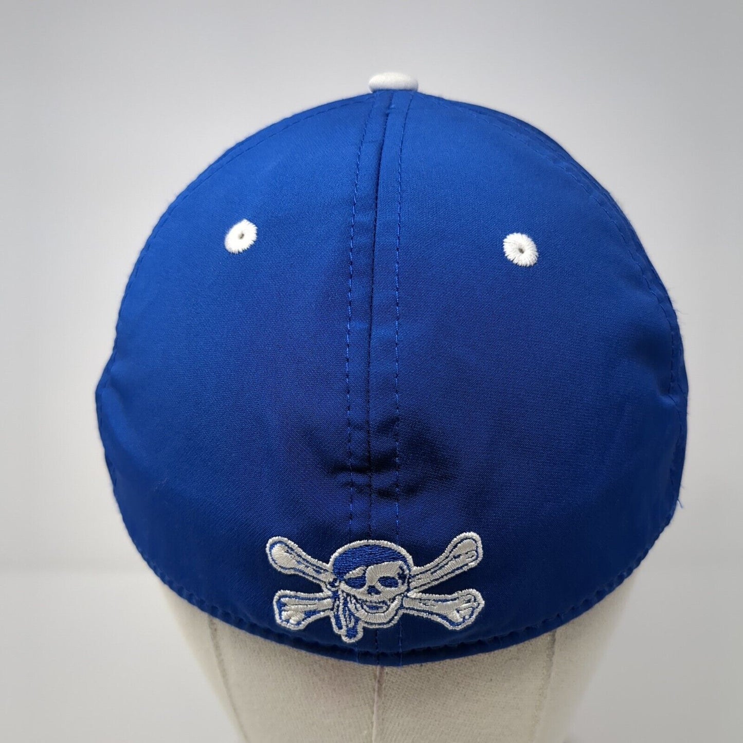 B Skull And Crossbones Fitted Hat Blue Medium Embroidered The Game