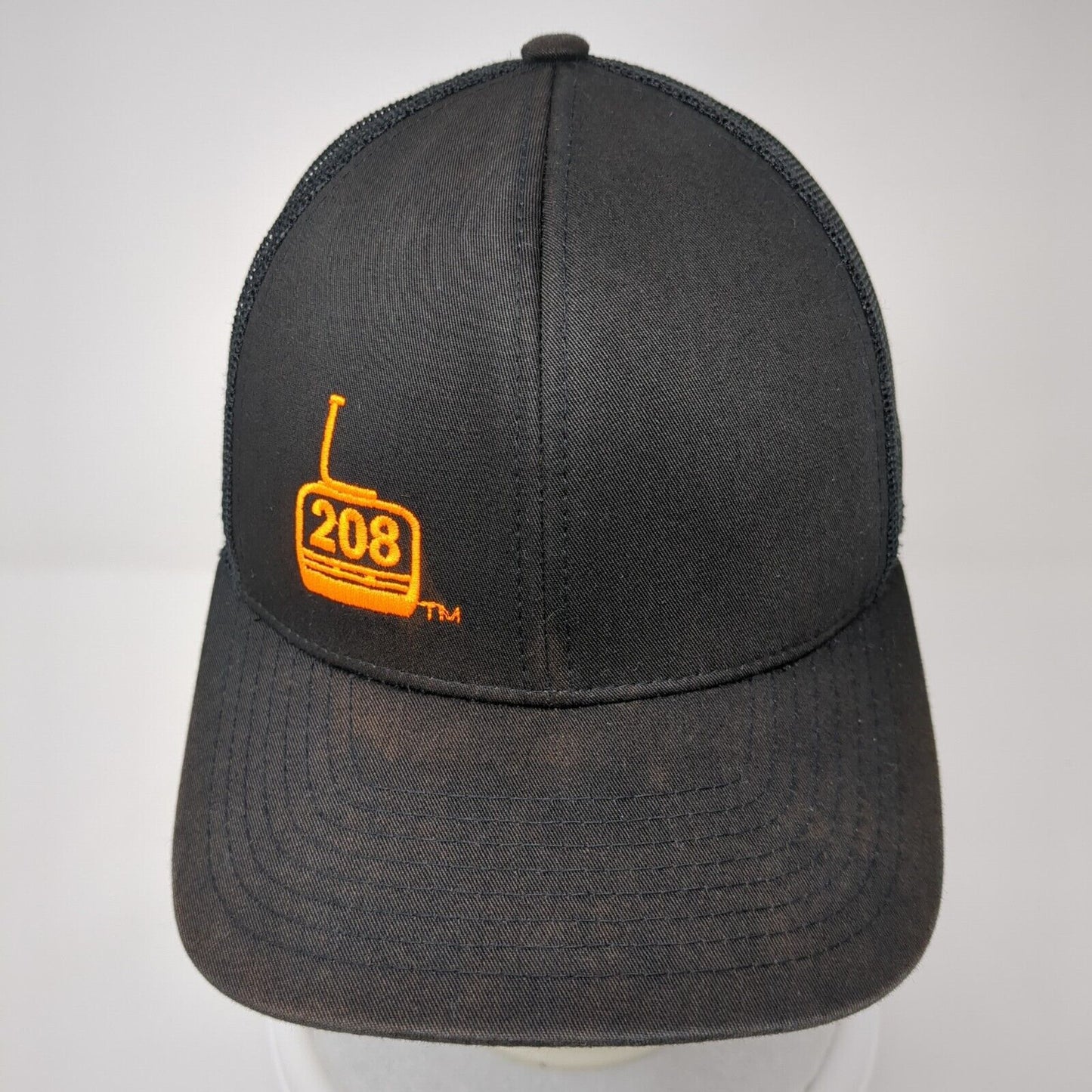 208 Logo Snapback Mesh Back Trucker Hat Black One Size Solid Mesh Back