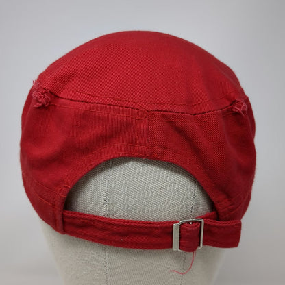 Army Cap Red One Size Dragonfly Rhinestone Distressed Floral Embroidery Hat