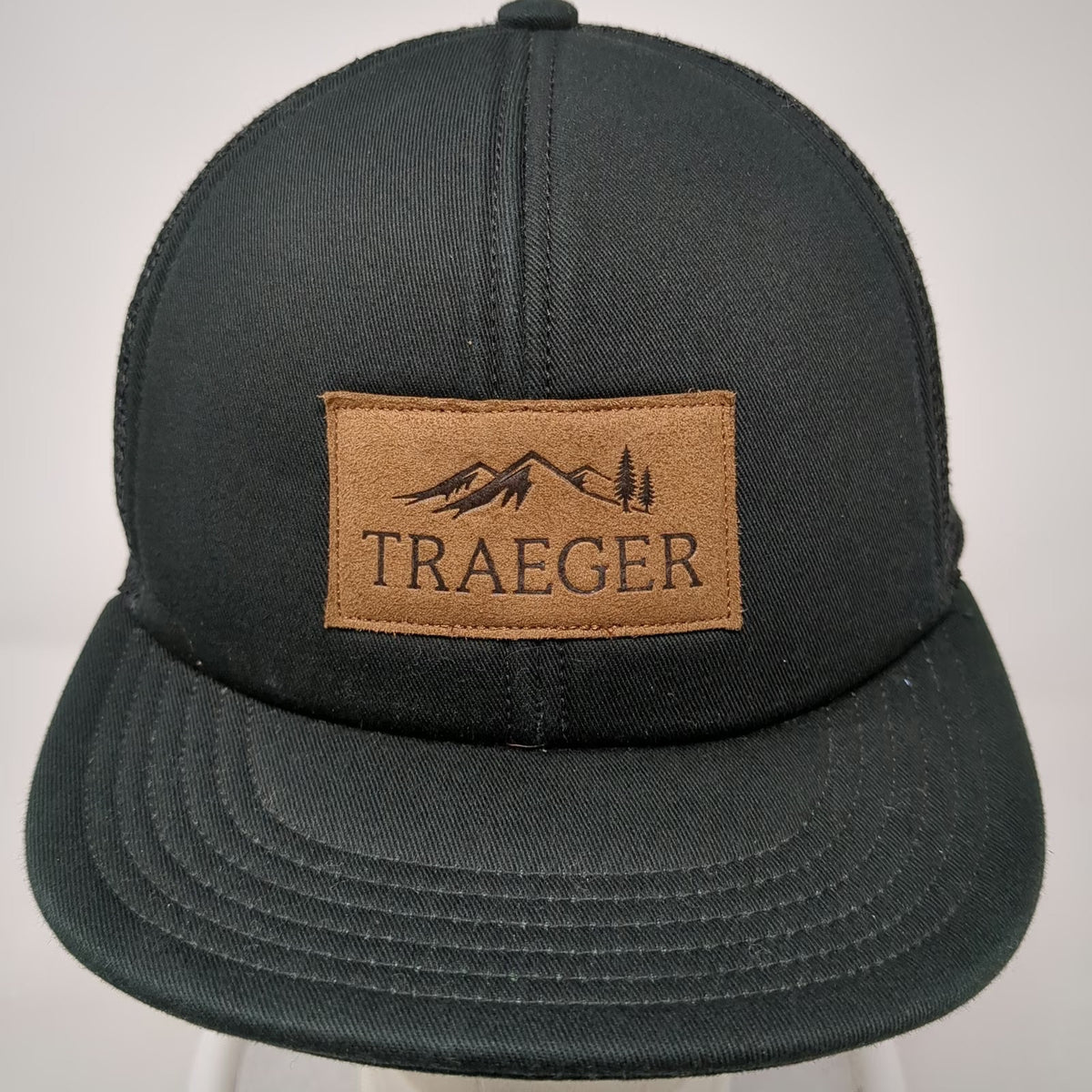 Traeger Trucker Hat Black One Size Snapback Mesh Back Logo Patch Mountain