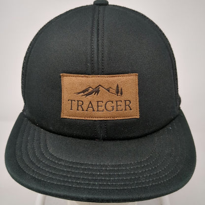 Traeger Trucker Hat Black One Size Snapback Mesh Back Logo Patch Mountain