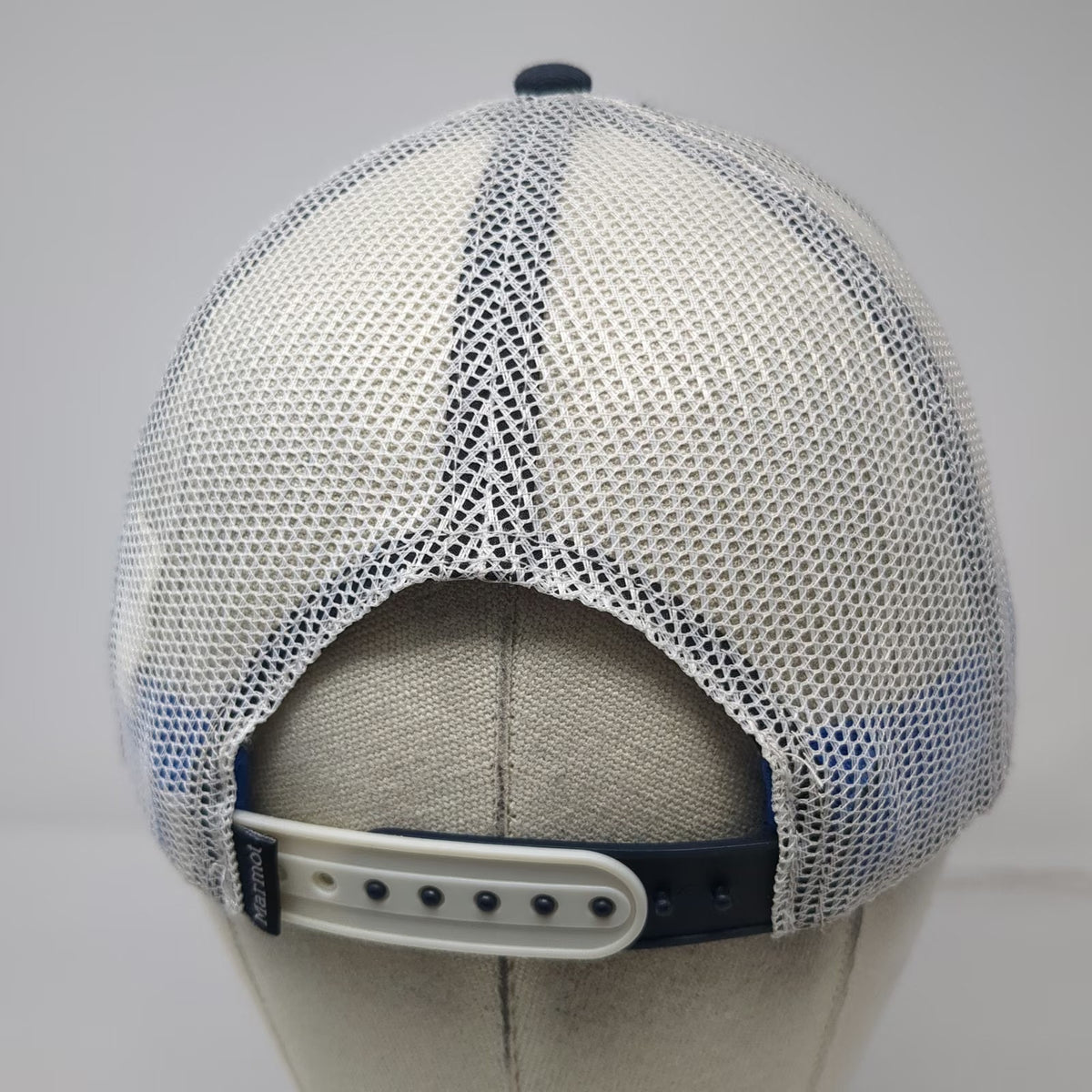 Marmot Trucker Hat Blue One Size Mesh Back Mountain Patch Snapback Curved Brim