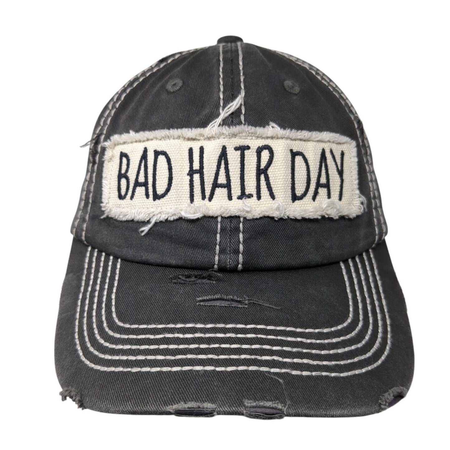 Bad Hair Day Strapback Hat Gray One Size Distressed KB ETHOS Vintage