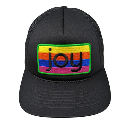 Joy Striped Patch Snapback Trucker Hat Black One Size Solid Mesh Back