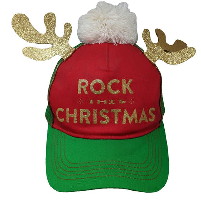 Walmart Trucker Hat Red Green One Size Rock This Christmas Antlers Pompom