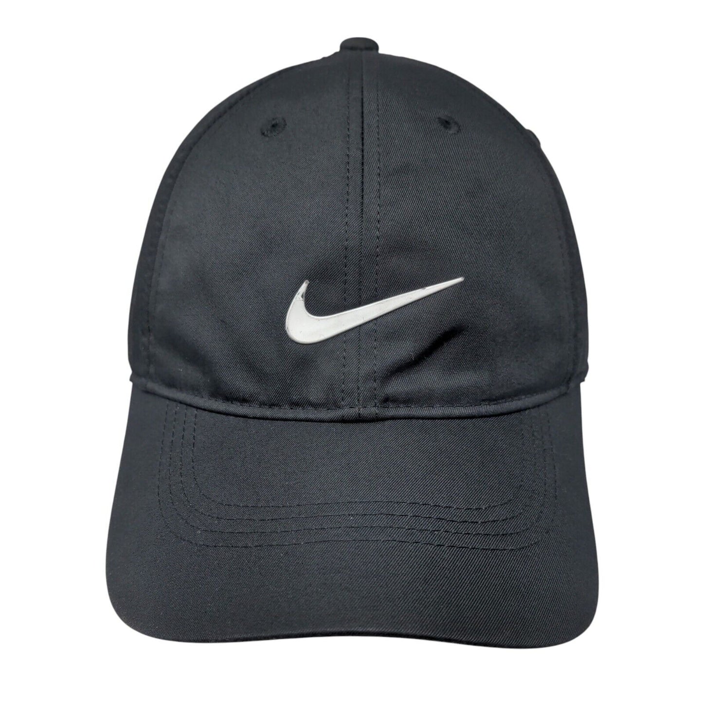 Nike Strapback Golf Hat Black OSFA Adjustable Swoosh Logo 6 Panel Polyester