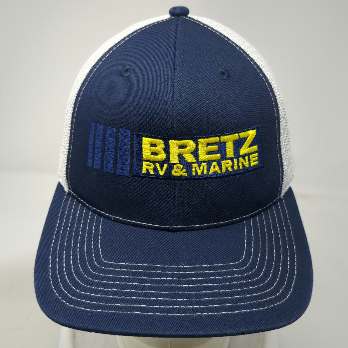 Outdoor Cap Trucker Hat Blue White One Size Mesh Back Snapback Bretz RV Marine