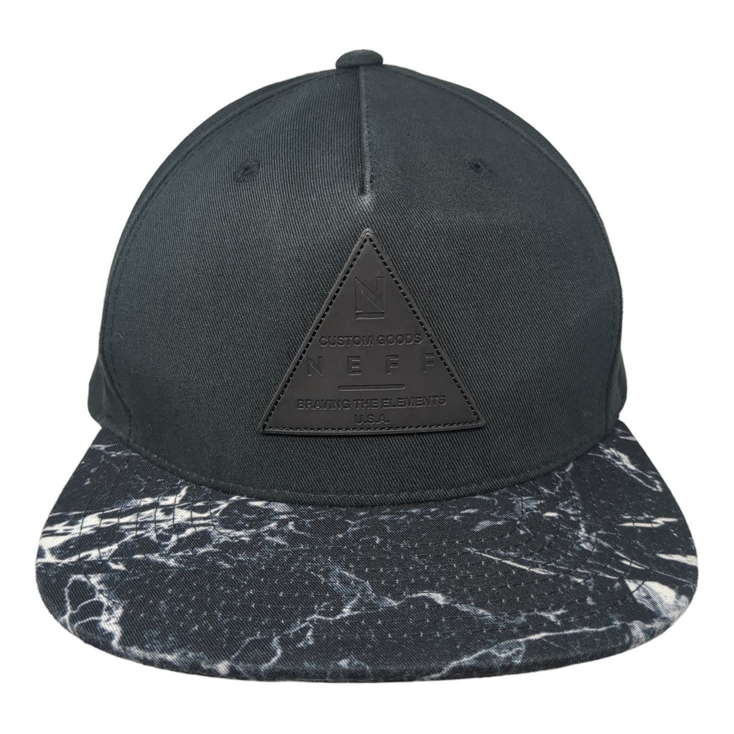 Neff Leather Patch Snapback Hat Black One Size Adjustable Vent Holes