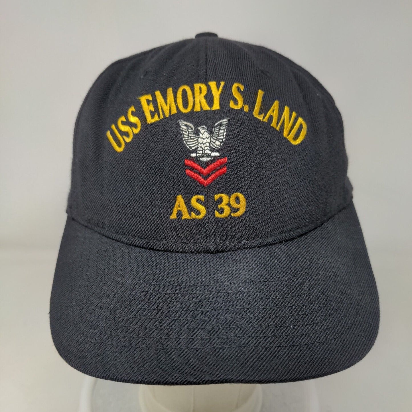USS Emory S. Land AS 39 Snapback Hat Blue One Size Adjustable Embroidered