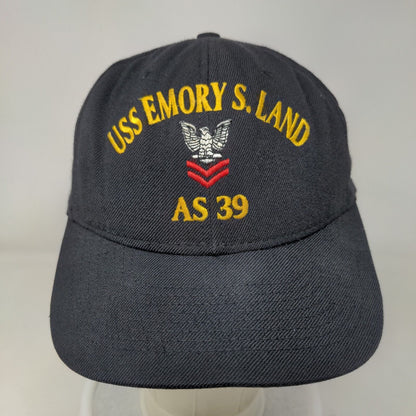 USS Emory S. Land AS 39 Snapback Hat Blue One Size Adjustable Embroidered