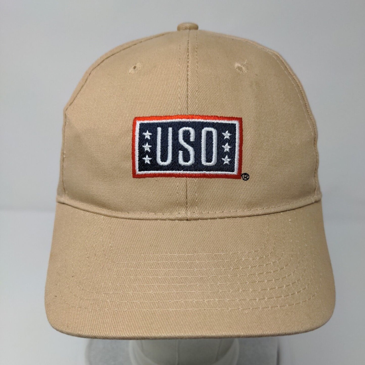 USO Support Our Heroes Slideback Hat Tan OSFA Adjustable Embroidered