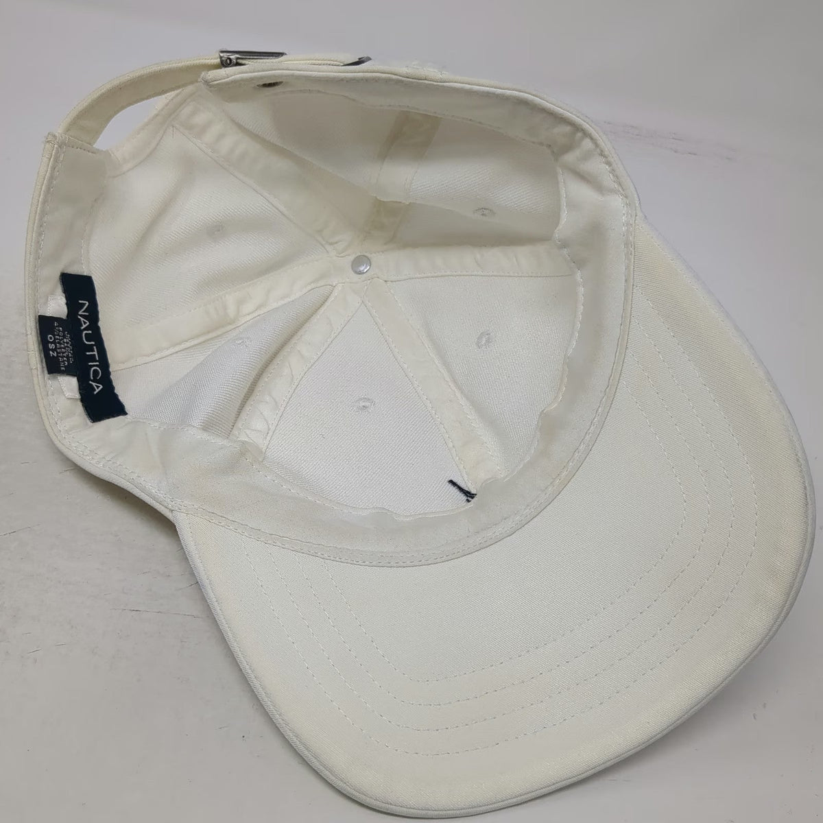 Nautica Baseball Cap White One Size Sail Logo Blue Side Bill Logo Adjustable Hat