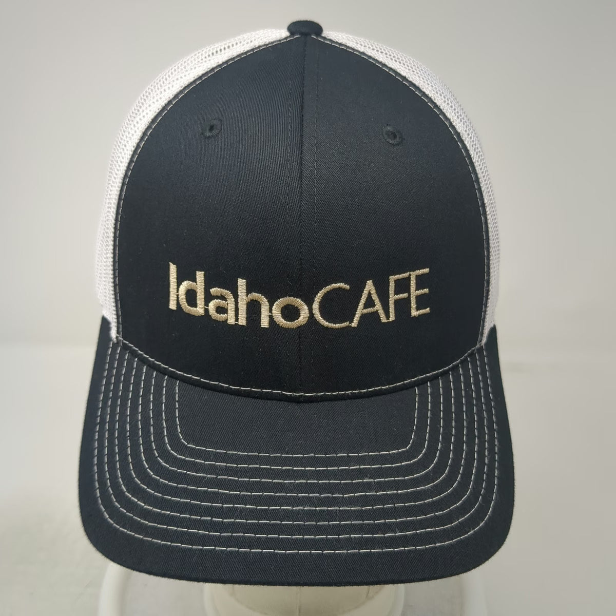 Richardson Trucker Hat Black White One Size IdahoCAFE Logo Mesh Back Snapback