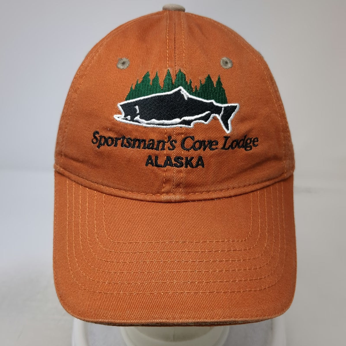 Drift Creek Baseball Cap Orange One Size Sportsmans Cove Lodge Alaska Salmon Hat