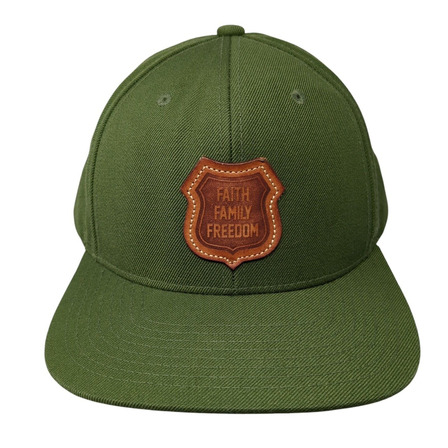 Faith Family Freedom Snapback Hat Green One Size Adjustable Leather Patch
