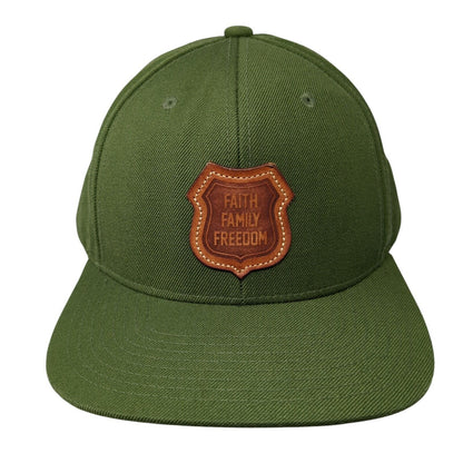 Faith Family Freedom Snapback Hat Green One Size Adjustable Leather Patch