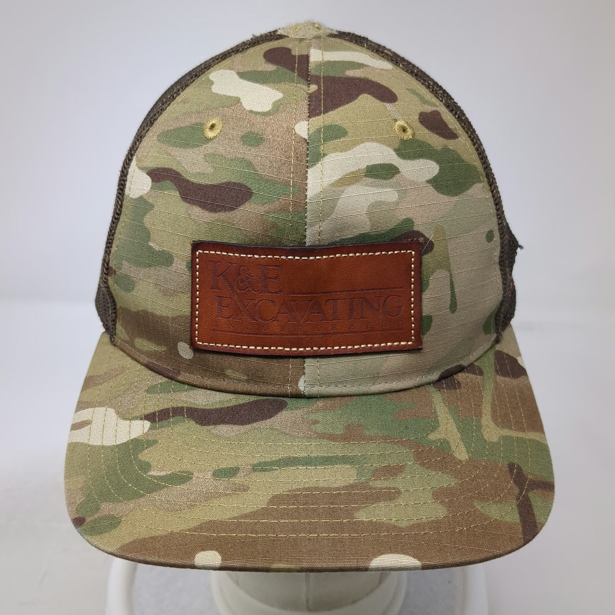 Richardson Trucker Hat Green Camo One Size Leather Patch American Flag Mesh