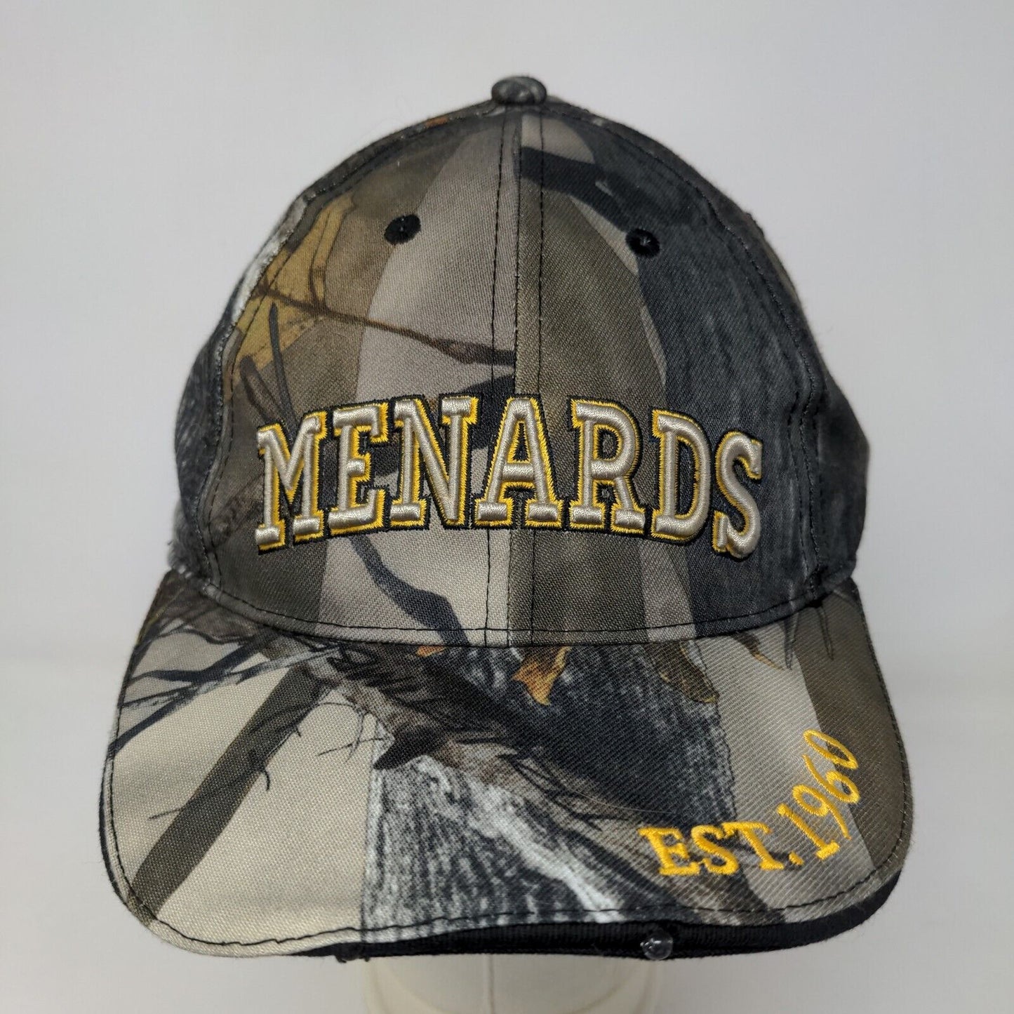 Menards Men's Strapback Hat Brown Camo Adjustable Embroidered Logo LED Light Up