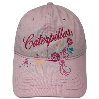 Caterpillar Baseball Cap Pink One Size Floral Embroidery Strapback Hat CAT Logo