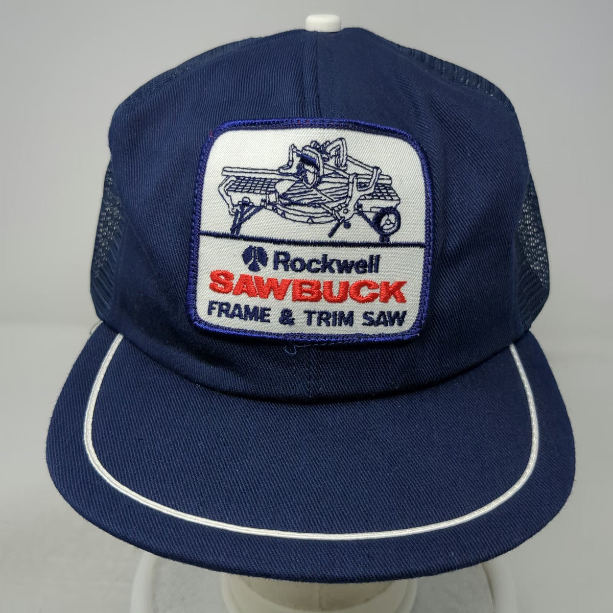 Rockwell Sawbuck Frame Trim Saw Blue Trucker Hat Snapback Patch USA Vintage