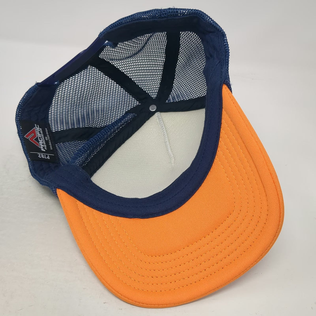 Pacific Headwear Trucker Hat White Blue Orange OSFM Mesh Rope Blank Polyester