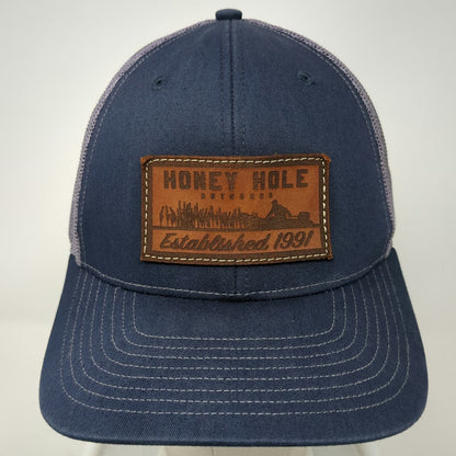 Richardson 112 Trucker Hat Blue Gray One Size Honey Hole Outdoors Leather Patch