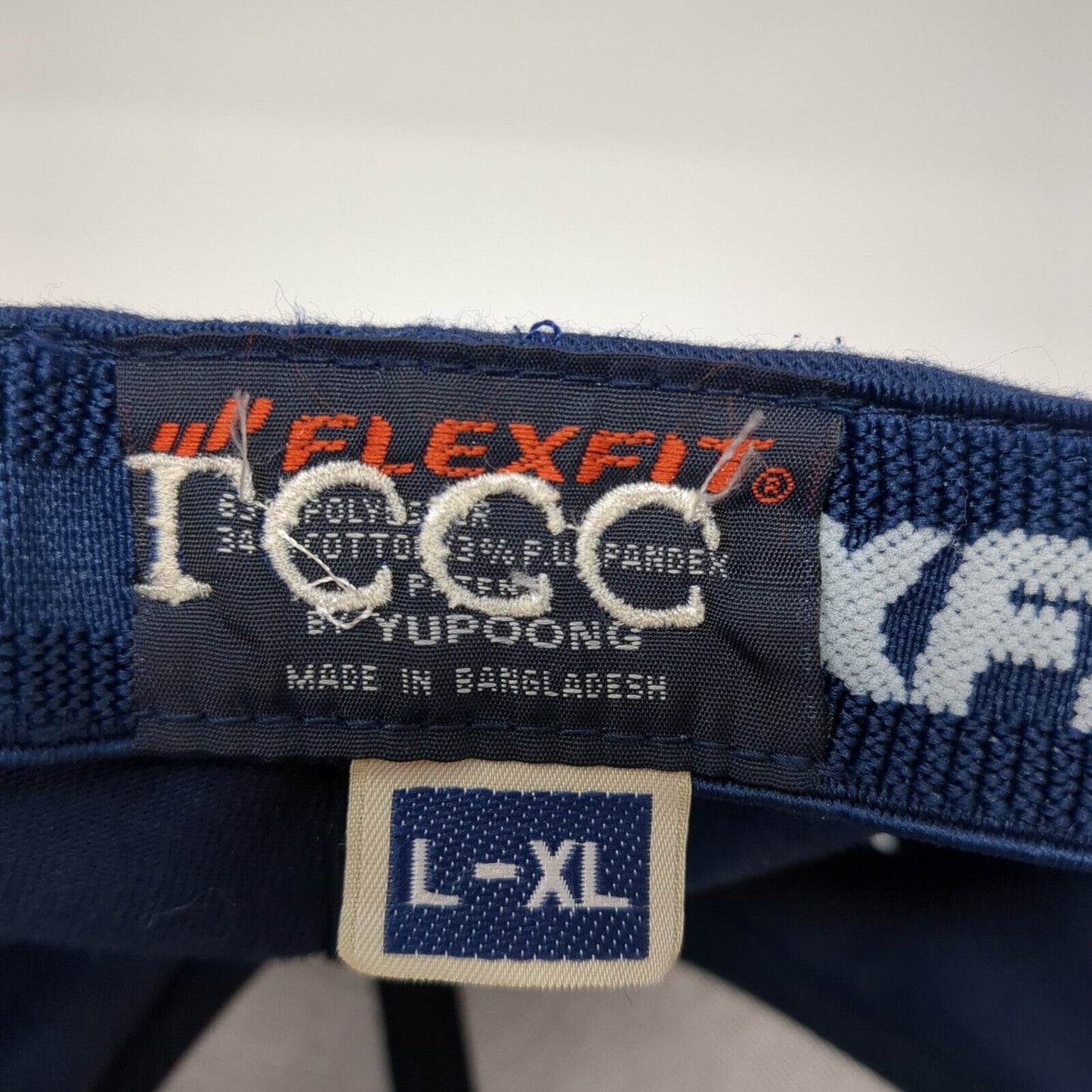 LCCC Fitted Hat Blue L-XL Embroidered Logo Stretch Flexfit Yupoong