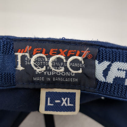 LCCC Fitted Hat Blue L-XL Embroidered Logo Stretch Flexfit Yupoong