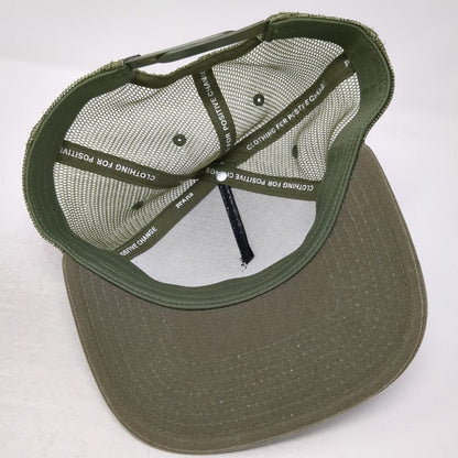prAna Trucker Hat Green One Size Mesh Back Campfire Graphic Flat Brim Snapback
