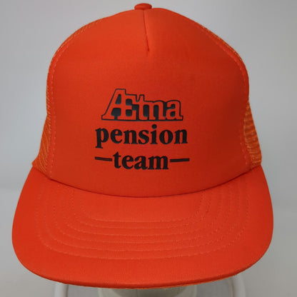 Aetna Pension Team Trucker Hat Orange L Mesh Back Snapback Polyester Cap