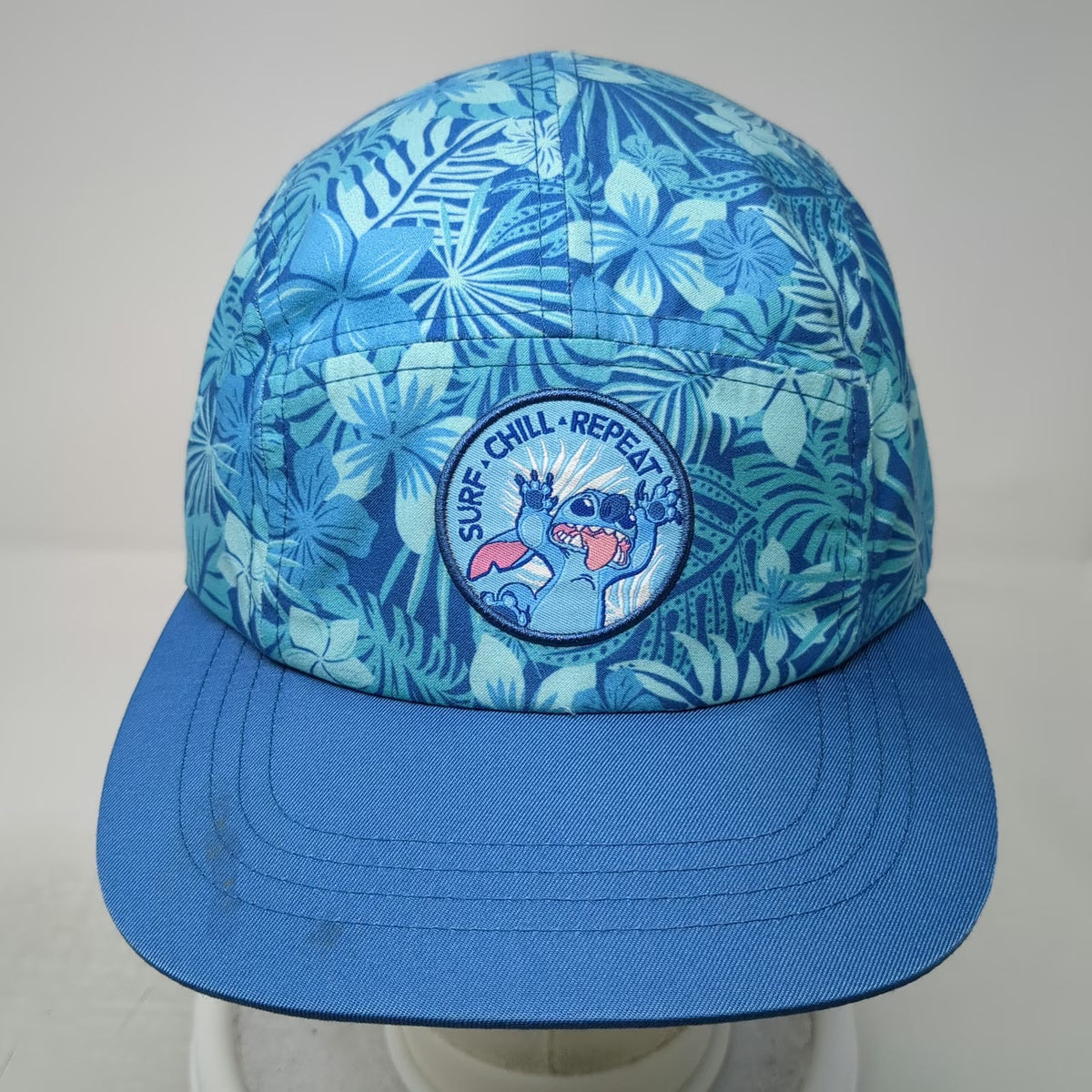 Disney 5 Panel Blue OSFM Hat Stitch Surf Chill Repeat Floral Tropical Snapback