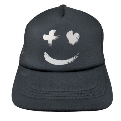 Smiling Face Snapback Mesh Back Trucker Hat Black One Size Breathable
