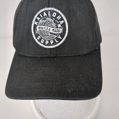 KaiAloha Supply Wailea Maui Snapback Trucker Hat Black OSFA Mesh Back