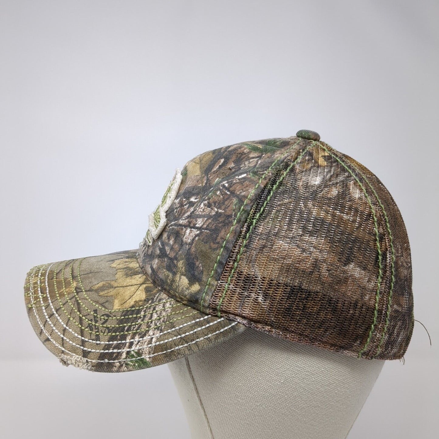 Realtree Strapback Trucker Hat Camouflage OS Adjustable Mesh Back Distressed