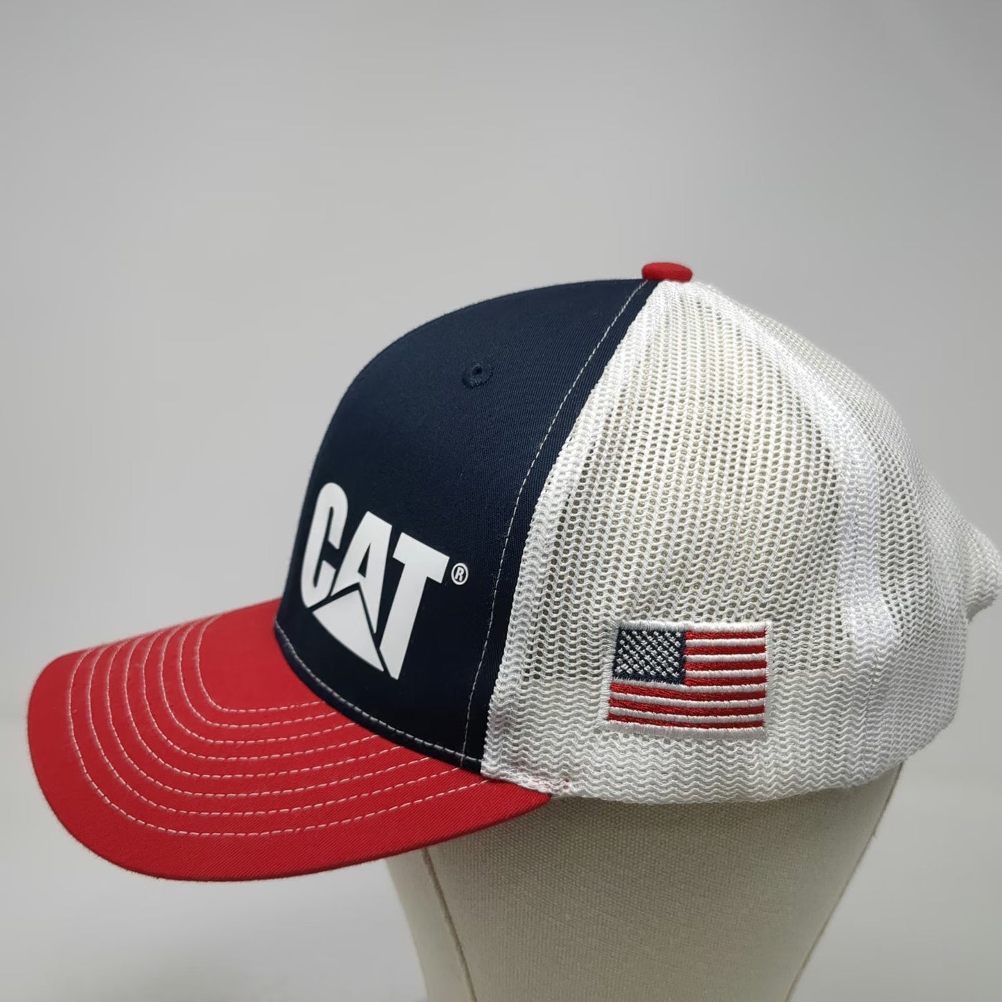 Richardson Trucker Hat Blue OS CAT American Flag Patch Mesh Snapback 112 Work
