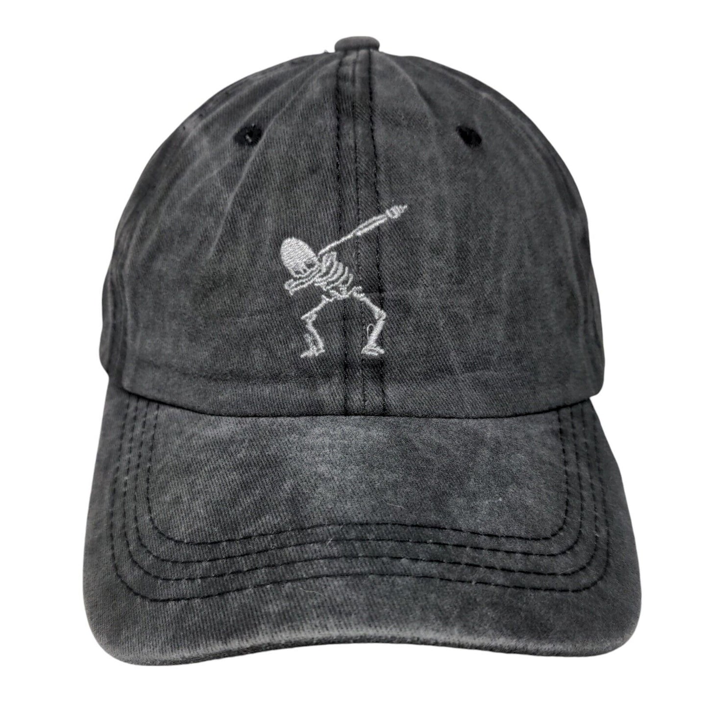 Skeleton Slideback Hat Gray One Size Adjustable Embroidered 6 Panel