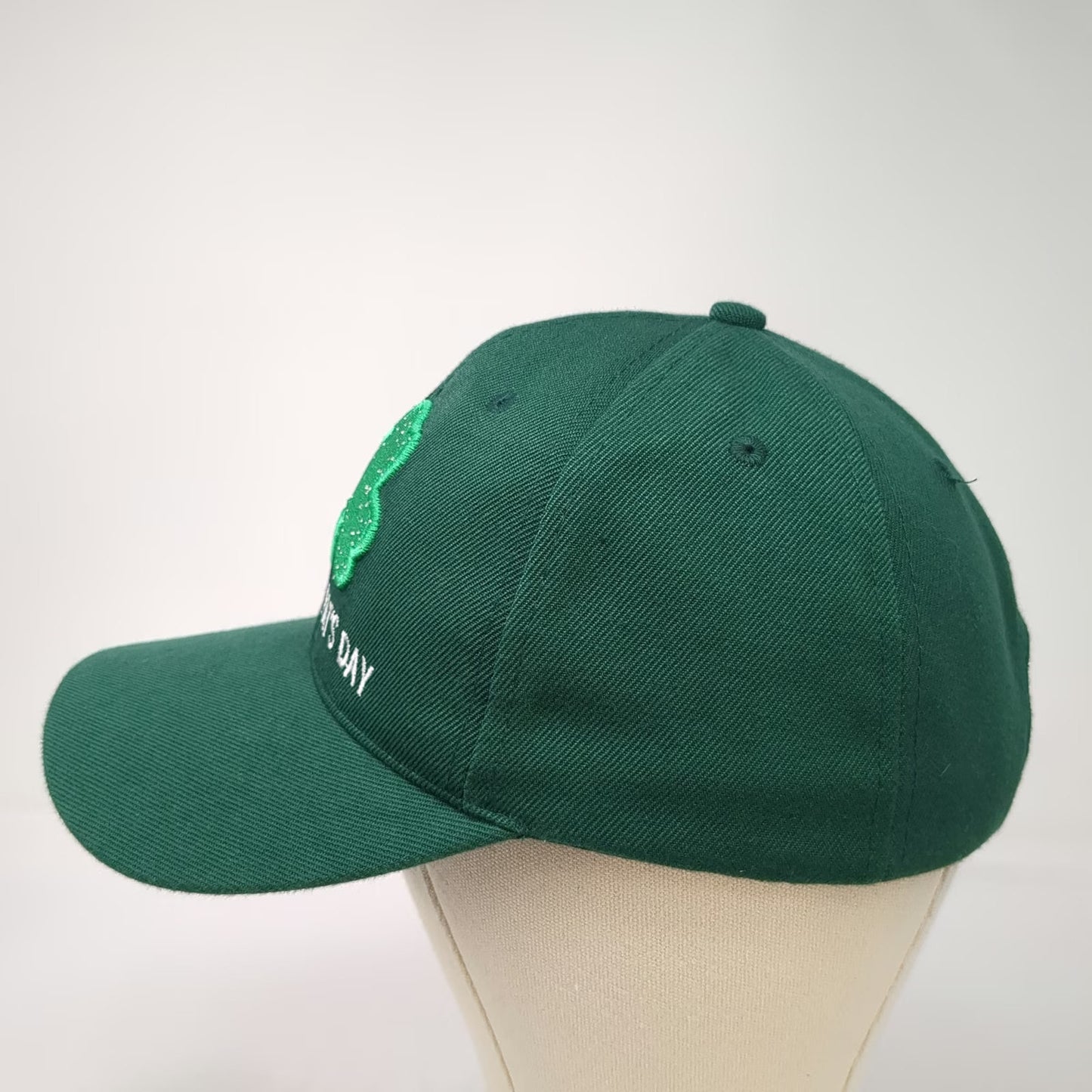 Green Baseball Cap One Size Happy St Pat's Day Shamrock Sequin Holiday White Hat