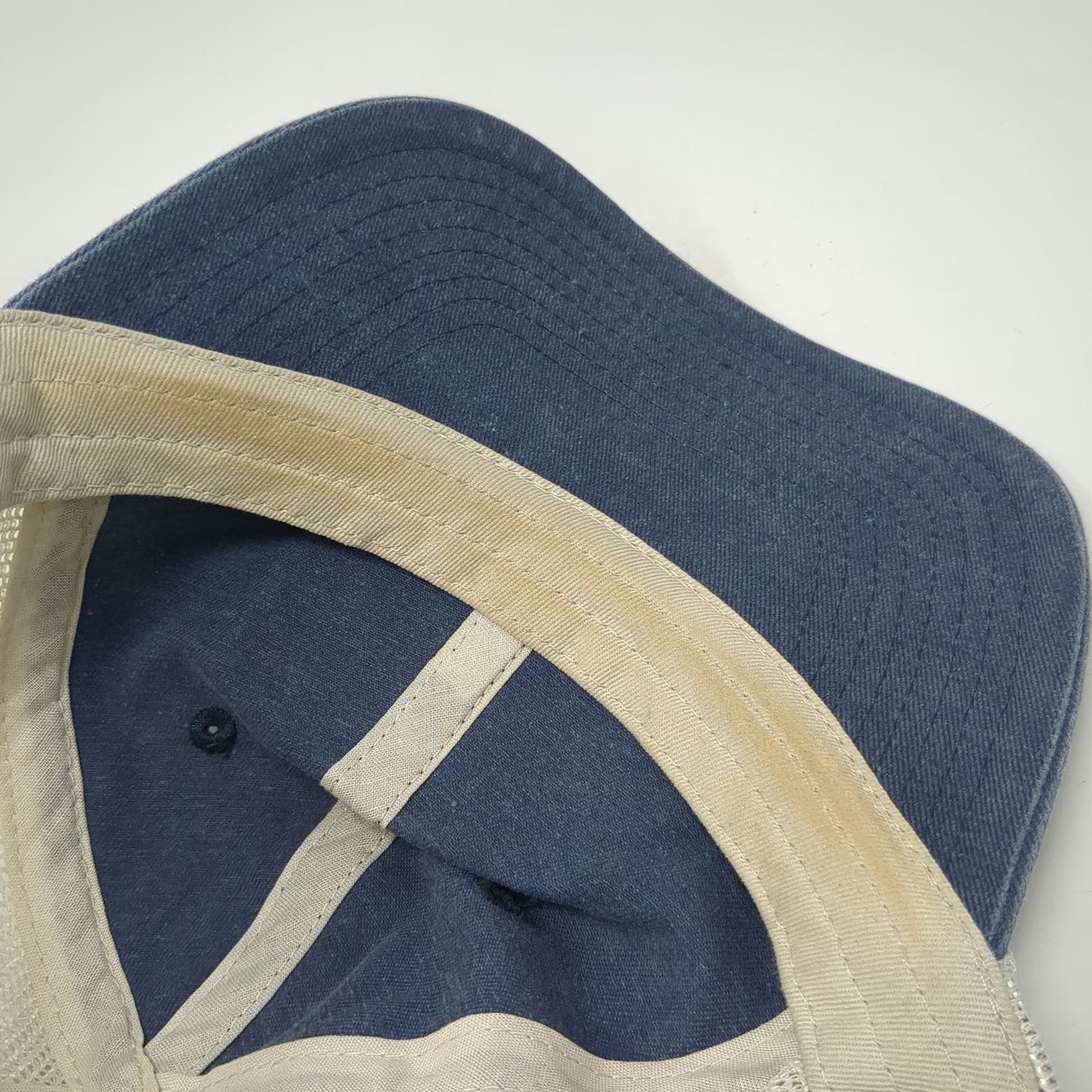 Sportsman Trucker Hat Blue White One Size Leather Patch Mesh St John USVI Bar