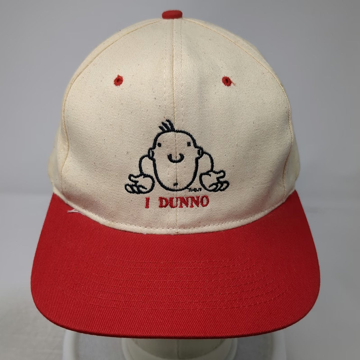 King Cap Snapback Hat Beige Red One Size Green Underbrim I Dunno Shrug Graphic