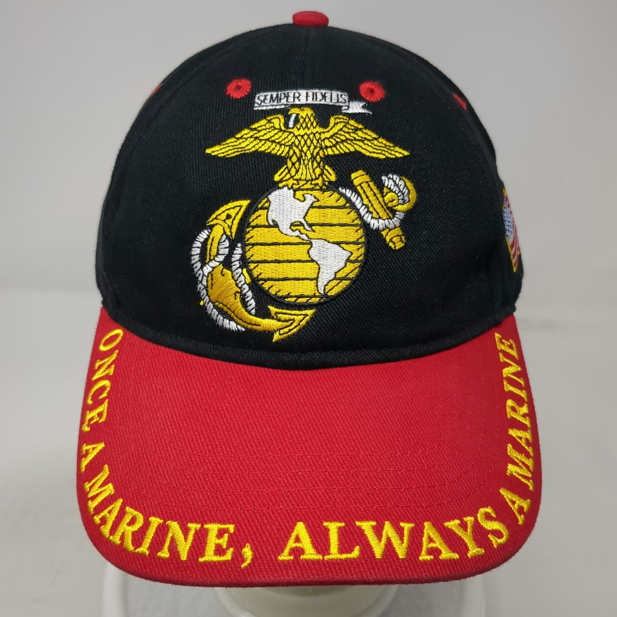Eagle Emblems Marines Baseball Cap Black Red One Size USMC EGA Life Member Hat